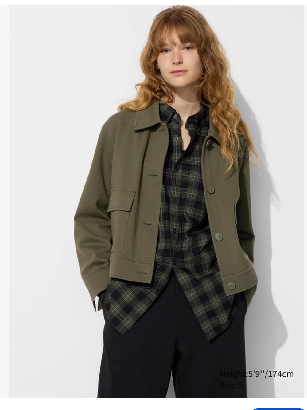 UNIQLO Women Olive Green Jersey Relaxed Cropped Jacket Utility Shacket Coat M - Picture 2 of 8